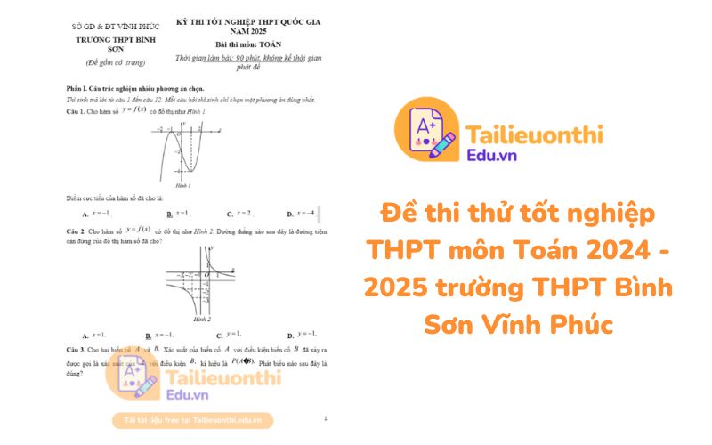 Đề thi thử tốt nghiệp THPT môn Toán 2024 - 2025 trường THPT Bình Sơn Vĩnh Phúc